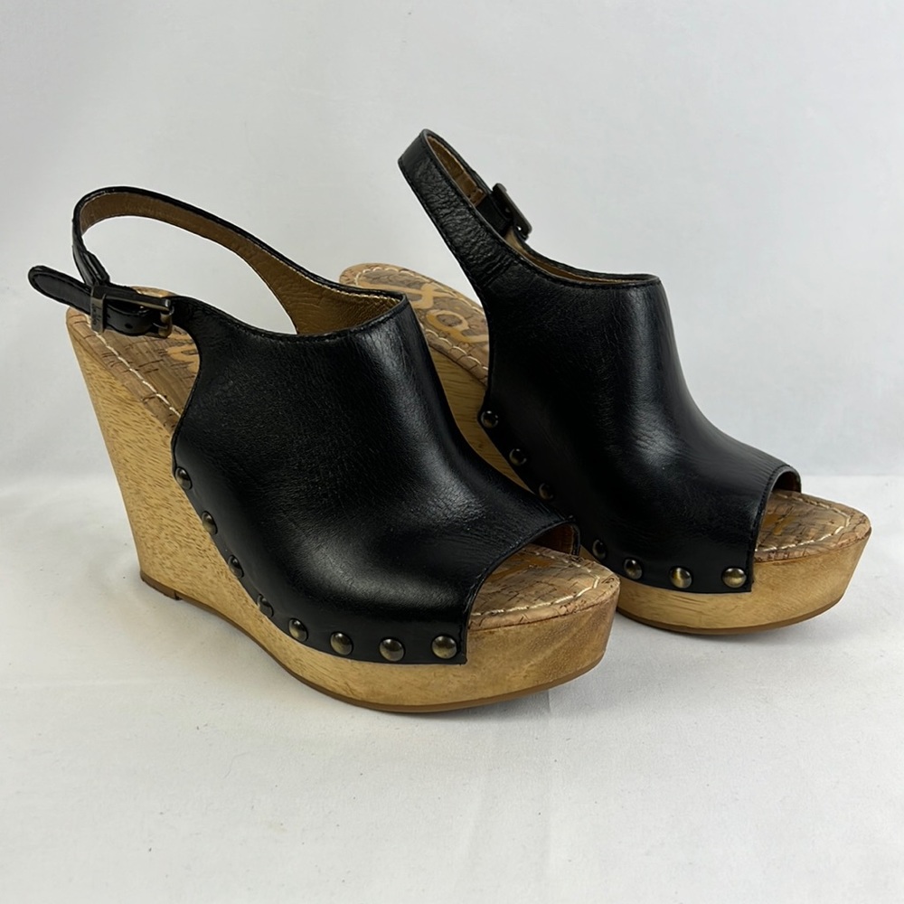 Black Sam Edelman Camilla Wedge with stud detail, sling back, size 9.5